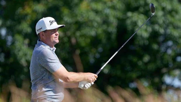 Keegan Bradley watches a tee shot in the third round of the 2022 U.S. Open.